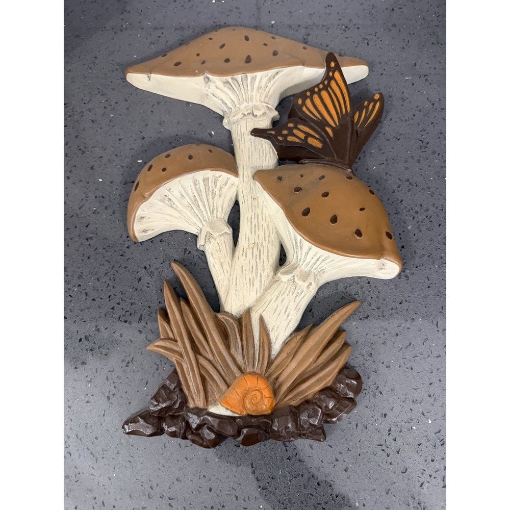Mushrooms Butterfly Snail 1980 Hoda #6590 Hanging Wall Art Plaque 13" Hippy 3D